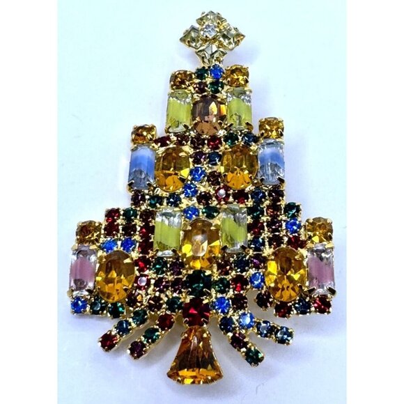Dominique Signed Vintage Christmas Tree Brooch Pin Candle Design Holiday Jewelry - Picture 3 of 5